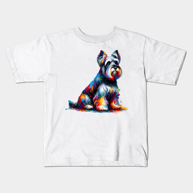 Playful Colorful Splash Cesky Terrier Artistic Portrait Kids T-Shirt by ArtRUs